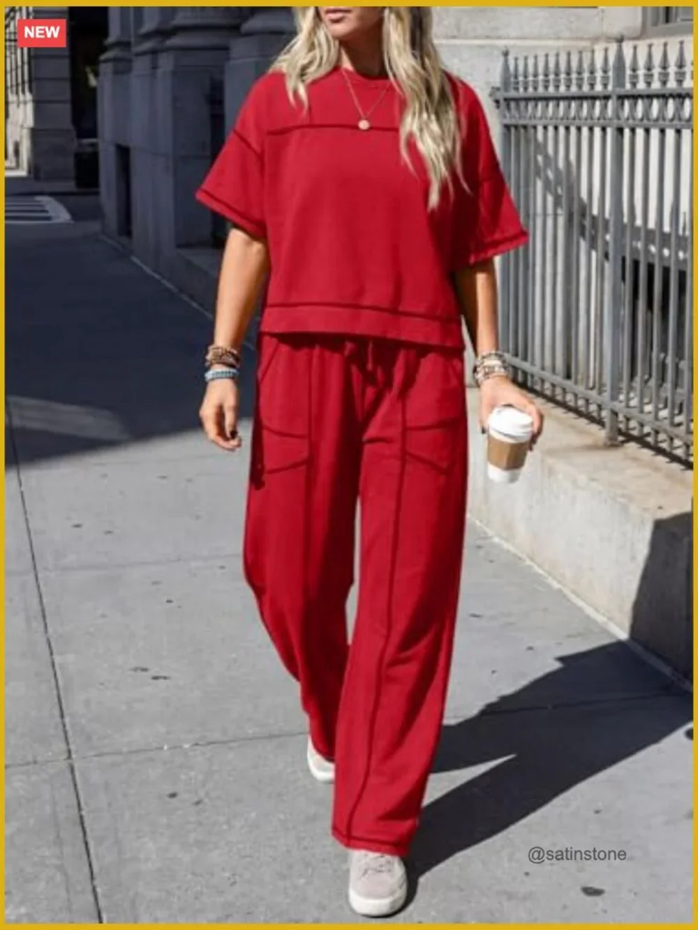 2 Piece Lounge Sets Short Sleeve Top Wide Leg Pants Matching Sets